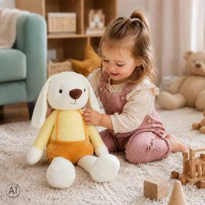 Maskotka pluszak przytulanka królik w żółtych spodenkach 70 cm