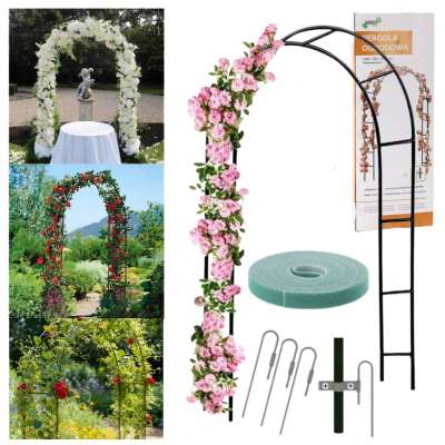 Metal garden pergola arch holder for roses and climbing flowers 240 cm green