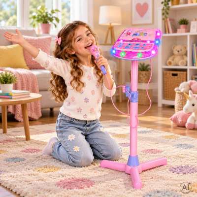 Microphone on a stand karaoke set for kids MP3 player sound effects