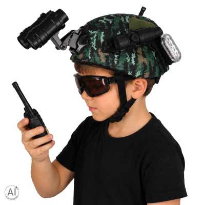 Military soldier set helmet walkie-talkie binoculars flashlight
