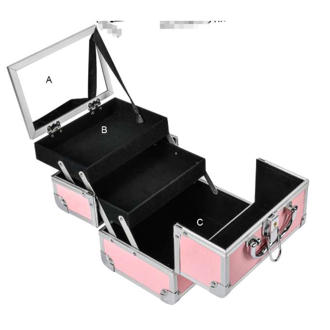 Pink cosmetic organizer with mirror