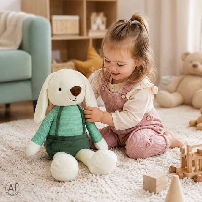 Plush toy rabbit in green shorts 70 cm