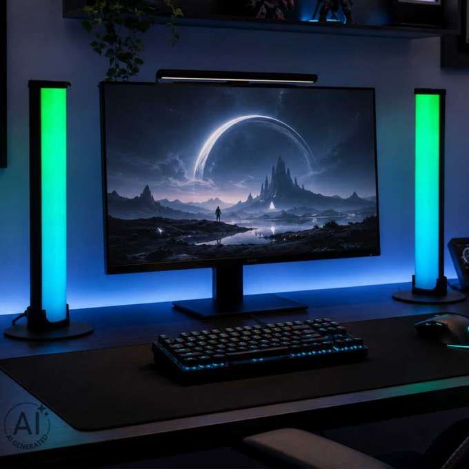 RGB LED Gaming Desk Lamp Column/Pillar Style with Remote Control Set of 2