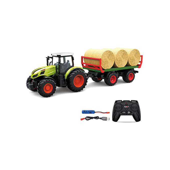Remote-controlled tractor with straw bale trailer 1:24 scale 2.4 GHz