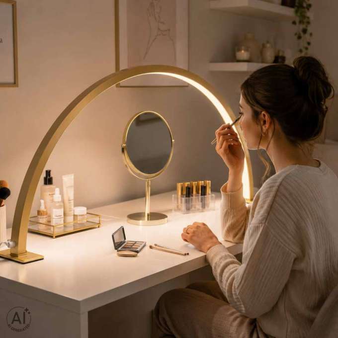 Shadowless LED Cosmetic Desk Lamp for Manicures Gold Curved Design
