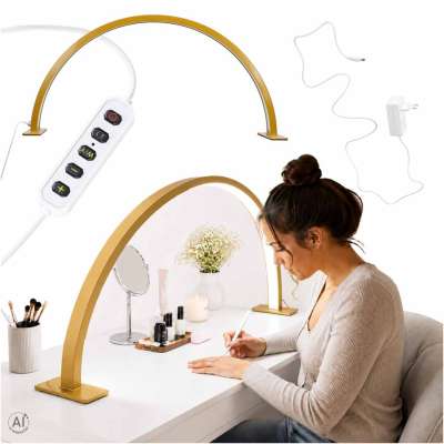 Shadowless LED Cosmetic Desk Lamp for Manicures Gold Curved Design