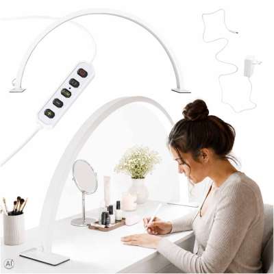 Shadowless LED Cosmetic Desk Lamp for Manicures White Curved Design