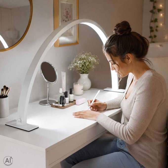 Shadowless LED Cosmetic Desk Lamp for Manicures White Curved Design