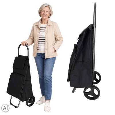 Shopping cart with wheels and insulated pocket 95 cm black