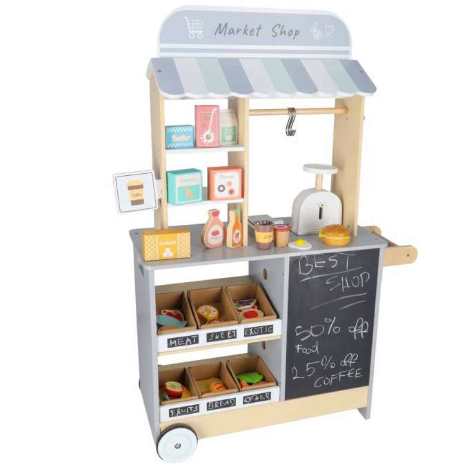Sklep market drewniany stragan food truck z kostkarką do lodu na kółkach