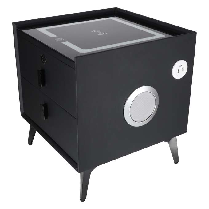 Smart Nightstand with Fingerprint Lock and Wireless Charging Black