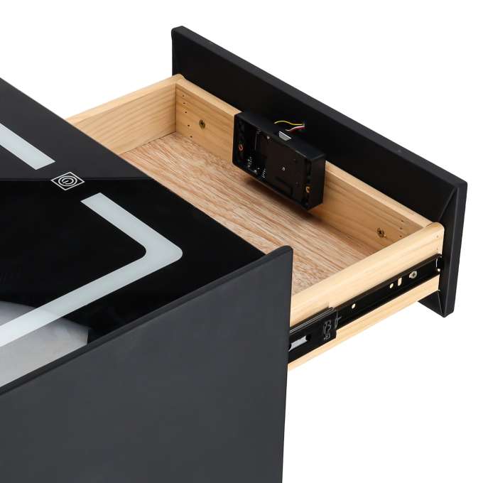 Smart Nightstand with Fingerprint Lock and Wireless Charging Black