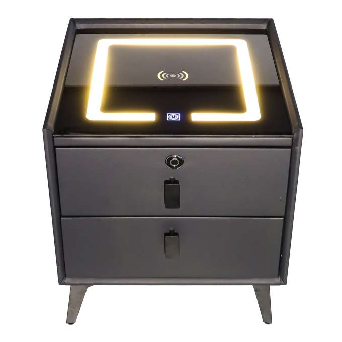 Smart Nightstand with Fingerprint Lock and Wireless Charging Black