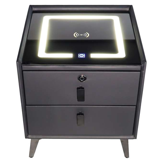 Smart Nightstand with Fingerprint Lock and Wireless Charging Black