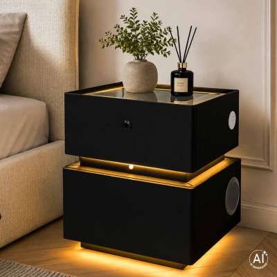 Smart Nightstand with Fingerprint Lock and Wireless Charging Black