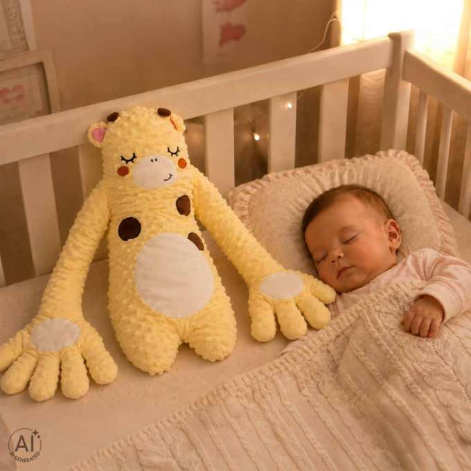 Soothing baby pillow for sleep with patting function giraffe