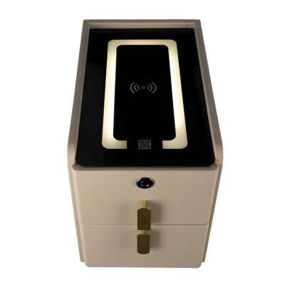 Szafka nocna szuflady oświetlenie LED USB ładowanie głośnik Bluetooth beżowa