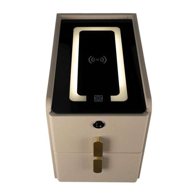 Szafka nocna szuflady oświetlenie LED USB ładowanie głośnik Bluetooth beżowa
