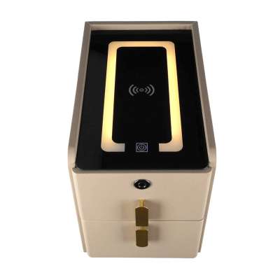 Szafka nocna szuflady oświetlenie LED USB ładowanie głośnik Bluetooth beżowa