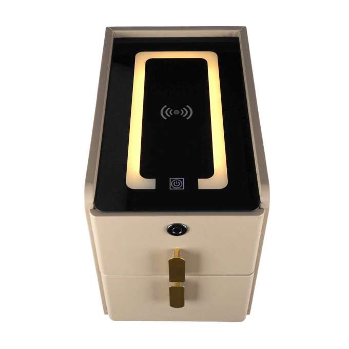 Szafka nocna szuflady oświetlenie LED USB ładowanie głośnik Bluetooth beżowa