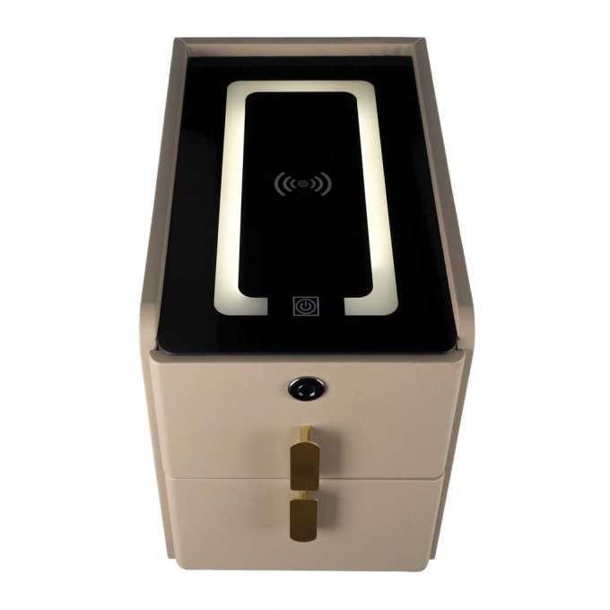 Szafka nocna szuflady oświetlenie LED USB ładowanie głośnik Bluetooth beżowa