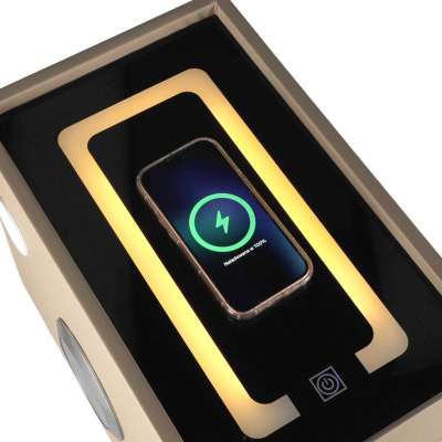 Szafka nocna szuflady oświetlenie LED USB ładowanie głośnik Bluetooth beżowa