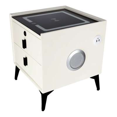 Szafka nocna szuflady oświetlenie LED USB ładowanie głośnik Bluetooth ecru