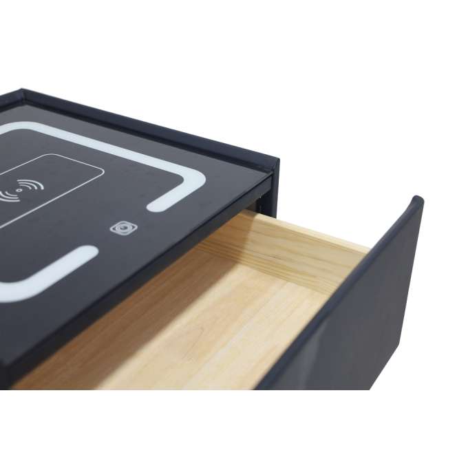 Szafka nocna wisząca szuflady oświetlenie LED USB ładowanie głośnik Bluetooth czarna