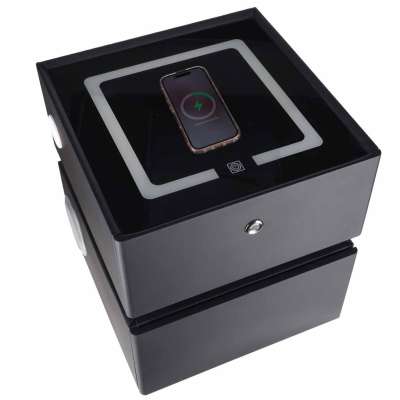 Szafka nocna wisząca szuflady oświetlenie LED USB ładowanie głośnik Bluetooth czarna