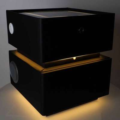 Szafka nocna wisząca szuflady oświetlenie LED USB ładowanie głośnik Bluetooth czarna