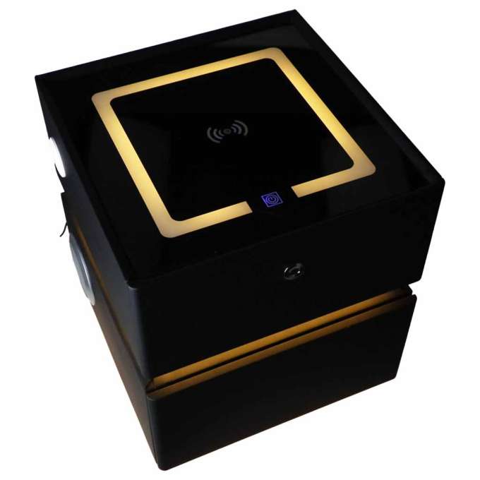 Szafka nocna wisząca szuflady oświetlenie LED USB ładowanie głośnik Bluetooth czarna