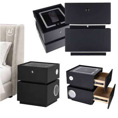 Szafka nocna wisząca szuflady oświetlenie LED USB ładowanie głośnik Bluetooth czarna