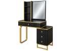 Vanity set with LED mirror lighting cabinet and stool in black and gold 3