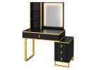 Vanity set with LED mirror lighting cabinet and stool in black and gold 6