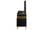 Vanity set with LED mirror lighting cabinet and stool in black and gold 8