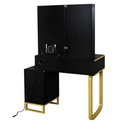 Vanity set with LED mirror lighting cabinet and stool in black and gold