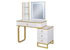 Vanity set with LED mirror lighting cabinet and stool in white and gold 3