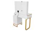 Vanity set with LED mirror lighting cabinet and stool in white and gold 4
