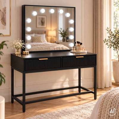 Vanity table with LED mirror 13-bulb lighting and drawers