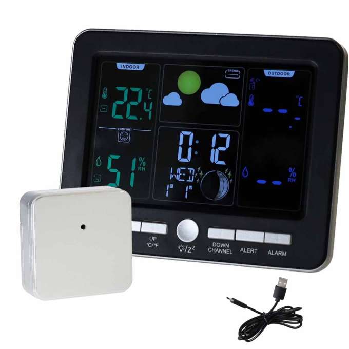 Weather station thermometer hygrometer clock alarm USB