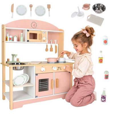 Wooden MDF MODERN CLASSIC Children's Kitchen Set with Accessories 82 cm Pink