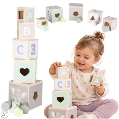 Wooden Shape Sorter Pyramid Tower Educational Puzzle