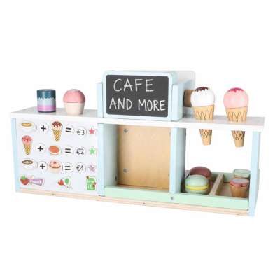 Wooden café and bakery for kids coffee machine cupcakes ice cream desserts