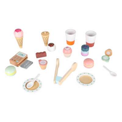Wooden café and bakery for kids coffee machine cupcakes ice cream desserts