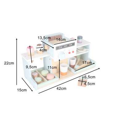 Wooden café and bakery for kids coffee machine cupcakes ice cream desserts