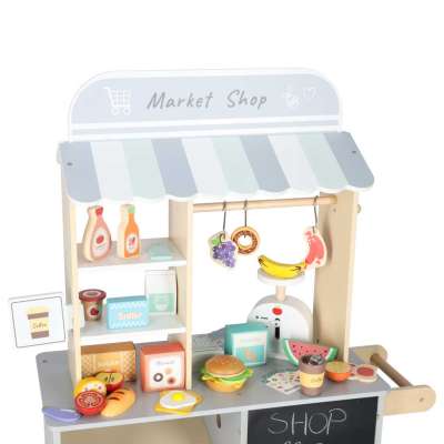 Wooden market stall food truck with a wheeled ice cube maker