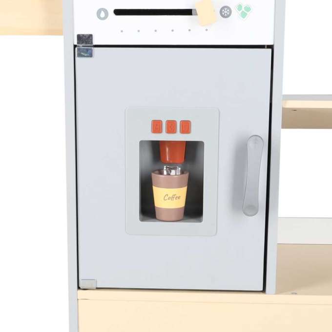 Wooden market stall food truck with a wheeled ice cube maker