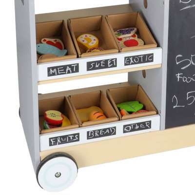 Wooden market stall food truck with a wheeled ice cube maker