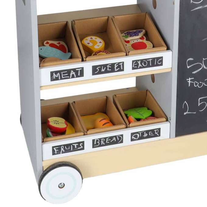 Wooden market stall food truck with a wheeled ice cube maker