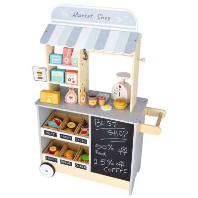 Wooden market stall food truck with a wheeled ice cube maker